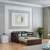 Elementra Solid Sheesham Wood 2 Seater Sofa Cum Bed With Storage (Walnut Finish)